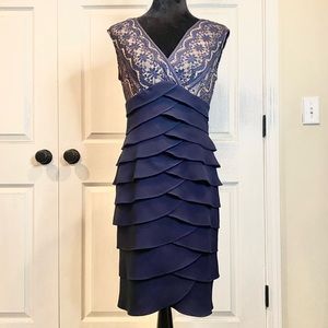 Jessica Howard Cocktail Lace Dress Navy and Tan